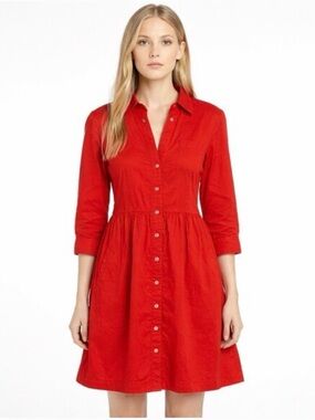 Moulinette Soeurs x Anthropologie 10 Red Button-Front Shirt Dress Retro Flowy